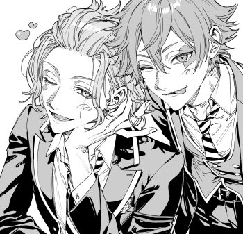 absurdres ace_trappola cater_diamond club_(shape) club_facial_mark dice facial_mark heart heart_facial_mark highres himo_(himodayoo) male_focus multiple_boys night_raven_college_school_uniform twisted_wonderland