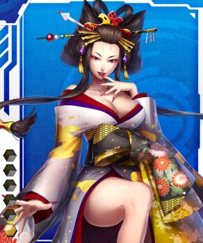 Rule 34 | 1girl, breasts, card (medium), cleavage, japanese clothes, kimono, lipstick, makeup, nail polish, purple eyes, red lips, taimanin (series), taimanin asagi battle arena all card gallery, taimanin asagi kessen arena