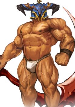 Rule 34 | absurdres, bara, bulge, helmet, highres, large pectorals, loincloth, mask, mask on head, mature male, muscular, muscular male, pectorals, topless male, traver009, vaseraga
