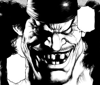 1boy bandana big_nose black_bandana black_hair boichi boichi_(style) evil_grin evil_smile facial_hair greyscale grin hat long_hair looking_at_viewer marshall_d._teach missing_tooth monochrome one_piece partially_shaded_face pirate pirate_hat smile speech_bubble teeth textless_version