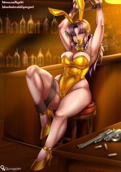 Rule 34 | alcohol, bar, bdsm, black lagoon, bondage, bound, gag, gun, handgun, improvised gag, official alternate costume, playboy bunny, quirogaart, revolver, revy (black lagoon), rope, tagme, tape, tape gag, weapon