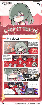 ... 2boys 2girls absurdres audience aura bandage_over_one_eye bare_shoulders black_hair closed_mouth commentary copyright_notice dark_aura dual_persona earrings english_commentary english_text fanniko female_rover_(wuthering_waves) grey_eyes grey_hair highres instrument jewelry light_smile long_hair male_rover_(wuthering_waves) multicolored_hair multiple_boys multiple_girls musical_note phrolova_(wuthering_waves) piano rover_(wuthering_waves) second-party_source spoken_ellipsis streaked_hair sweatdrop wuthering_waves yellow_eyes