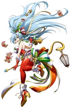 Rule 34 | 1girl, :d, bare shoulders, bell, big hair, blue hair, bow, breasts, candy, candy cane, christmas, christmas ornaments, christmas stocking, cleavage, cookie, dress, earrings, floating, floating clothes, floating hair, floating object, food, from side, full body, fur-trimmed dress, fur-trimmed gloves, fur-trimmed thighhighs, fur trim, game cg, gingerbread cookie, gingerbread man, gloves, green eyes, hair between eyes, hair bow, hair ornament, hair ribbon, helena (langrisser), high heels, high ponytail, highres, holding, holding staff, holly, jewelry, jingle bell, langrisser, langrisser mobile, lantern, large breasts, leg up, leggings, long hair, looking at viewer, looking back, neck ribbon, official alternate costume, official art, open mouth, pom pom (clothes), ponytail, red dress, red gloves, red leggings, red ribbon, red shoes, red thighhighs, ribbon, santa costume, santa dress, second-party source, shoes, short dress, simple background, sleeveless, sleeveless dress, smile, solo, staff, standing, standing on one leg, star (symbol), star earrings, star hair ornament, strapless, strapless dress, tachi-e, thighhighs, transparent background, very long hair, zettai ryouiki