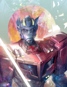 1boy autobot blue_eyes helmet highres humanoid_robot looking_at_viewer machine mecha mecha_focus optimus_prime optimus_prime_(animated) robot science_fiction sweetcrescent transformers transformers_animated upper_body