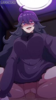animated blush bouncing_breasts breasts clothes_lift cowboy_shot cowgirl_position dot_nose dress dress_lift excited from_below girl_on_top half-closed_eye hex_maniac_(pokemon) hex_maniac_(pokemon_xy) large_breasts long_hair long_sleeves looking_at_viewer looping_animation ludinsketches matching_hair/eyes messy_hair nintendo open_mouth pale_skin pokemon pokemon_xy pov purple_dress purple_eyes purple_hair pussy riding sex sitting sitting_on_person smile spread_legs straddling tagme teeth tongue torogao uncensored upper_teeth_only vaginal video