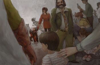 adepta_sororitas artist_name black_hair brown_gloves character_request disco_elysium facial_hair genshin_impact gloves green_jacket hairband harry_du_bois jacket leaning_forward misty_(pokemon) mutton_chops necktie neeloneko nintendo pants pokemon reading red_shoes shirt shoes sneakers spy_x_family striped_clothes striped_shirt venti_(genshin_impact) warhammer_40k white_hair white_nails yor_briar