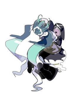 1girl aqua_hair bare_shoulders black_thighhighs detached_legs detached_sleeves floating full_body ghost_miku_(project_voltage) glitch gradient_hair hair_between_eyes hatsune_miku highres huan1034097 long_hair looking_at_viewer looking_up multicolored_hair nintendo pale_skin pokemon project_voltage simple_background sleeves_past_fingers sleeves_past_wrists solo thighhighs twintails vocaloid white_background white_hair yellow_eyes
