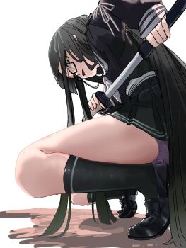 1girl black_hair fate/grand_order fate_(series) glasses highres katana kurohime_(fate) niwaikanai school_uniform sword tagme weapon