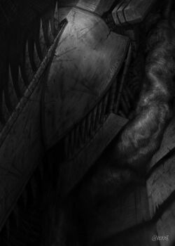 1boy artist_name blood bloody_weapon chainsaw chainsaw_devil chainsaw_man commentary english_commentary greyscale highres intestine_clothing intestines large_intestine monochrome no_eyes organs sharp_teeth teeth vey3st weapon