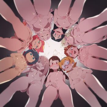 6+girls absurdres amanda_o&#039;neill arikindows10 bar_censor barbara_parker black_hair blonde_hair blue_eyes blue_hair blush breasts brown_hair censored circle_formation completely_nude constanze_amalie_von_braunschbank-albrechtsberger diana_cavendish female_focus female_pubic_hair freckles from_below glasses green_eyes grin hair_ornament hannah_england highres jasminka_antonenko kagari_atsuko large_breasts little_witch_academia loli long_hair looking_at_viewer looking_down lotte_jansson medium_breasts multiple_girls navel nipples nude open_mouth orange_hair pee peeing peeing_on_viewer peeing_together pink_hair pubic_hair pussy red_eyes red_hair short_hair small_breasts smile standing sucy_manbavaran