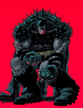 1boy absolute_batman absolute_dc back_spikes bat_mask batman batman_symbol belt blood bodysuit cowl dc_comics grey_bodysuit highres male_focus matiasdibujos muscular muscular_male solo superhero_costume utility_belt