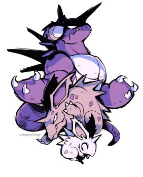 alt_text artist_name commentary english_commentary evolutionary_line gen_1_pokemon highres nidoking nidoran nidoran_(male) nidorino nintendo no_humans pokemon pokemon_(creature) purple_theme standing tas_mukanik