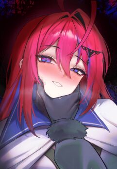 2girls absurdres ahoge black_gloves blush elizabeth_rose_bloodflame elizabeth_rose_bloodflame_(1st_costume) enigmatic_recollection gloves highres hololive hololive_english long_hair maviss_03 multiple_girls nerissa_ravencroft nerissa_ravencroft_(1st_costume) parted_lips red_hair virtual_youtuber yuri
