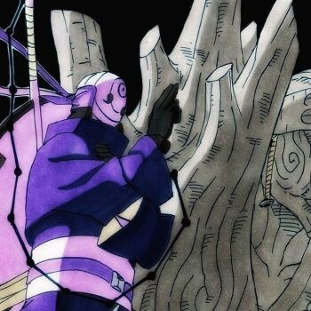 1boy black_background demonic gloves gunbai masked naruto_(classic) naruto_(series) naruto_shippuuden non-web_source outer rinnegan sharingan statue strap uchiha uchiha_obito uchiha_robe war_fan