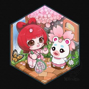 Rule 34 | 2girls, :3, animal crossing, bandaid, bandaid on face, bandaid on nose, black eyes, bow, brown eyes, bug, butterfly, cherry blossoms, flaw eight, flurry (animal crossing), hair bow, hamster, holding, holding umbrella, insect, japanese clothes, kimono, looking at viewer, multiple girls, nintendo, open mouth, pink kimono, red bow, red hair, short hair, smile, umbrella, villager (animal crossing)