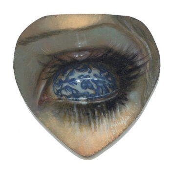 Rule 34 | 1girl, blonde hair, blue eyes, close-up, commentary, dated, english commentary, eye focus, eyelashes, highres, jasmine becket-griffith, makeup, original, painting (medium), runny makeup, signature, solo, traditional media, white background