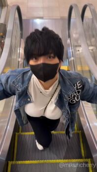 1girl animated black_eyes black_hair black_pants blue_jacket bouncing_breasts breasts denim denim_jacket jacket jeans jewelry large_breasts looking_at_viewer mask mikuricherry mouth_mask necklace open_clothes open_jacket pants real_life shirt short_hair solo_focus tagme twitter_username v video white_shirt