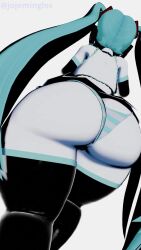 1girl 3d animated ass ass_focus bare_shoulders black_skirt boots bouncing_ass breasts curvy elbow_gloves embarrassed gloves green_eyes green_hair green_necktie greyscale hatsune_miku highres huge_ass jiggle jojomingles large_breasts long_hair monochrome necktie nervous panties skirt solo striped_clothes striped_panties tagme thick_thighs thigh_boots thighs underwear very_long_hair video vocaloid walking white_background wide_hips