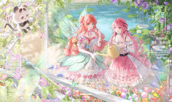 animal animal_costume animal_print artist_request bare_shoulders bead_necklace beads belt birdcage black_belt black_bow black_ribbon blue_butterfly bouquet bow bow_choker bowtie bra_strap brown_eyes bug butterfly butterfly_print cage cat chinese_commentary choker clothed_animal commentary_request commission cosplay curly_hair day dot_nose dress dress_flower eyelashes fairy fairy_wings flower frilled_shirt frilled_skirt frilled_sleeves frills garden gown green_butterfly green_eyes green_wings hair_bow hair_flower hair_ornament hair_ribbon hand_in_own_hair happy highres holding holding_bouquet holding_watering_can infinity_nikki insect jewelry kigurumi lake light_blush lily_pad long_dress long_hair long_sidelocks long_sleeves loose_hair_strand low_twintails medium_skirt momo_(nikki) necklace nikki_(series) off-shoulder_dress off-shoulder_shirt off_shoulder official_alternate_costume open_mouth orange_flower orange_hair orange_rose original outdoors panda_costume path perfect_start_(infinity_nikki) pink_bow pink_bowtie pink_butterfly pink_choker pink_flower pink_hair pink_ribbon pink_rose pink_skirt pleated_skirt print_dress puffy_long_sleeves puffy_short_sleeves puffy_sleeves purple_flower red_flower ribbon road rose sample_watermark second-party_source see-through_clothes see-through_sleeves shirt short_sleeves sidelocks single_stripe sitting skirt smile snowflake_print sparkle standing star_(symbol) star_necklace striped_choker too_many_watermarks transparent_wings tress_ribbon twintails very_long_hair watering_can watermark wavy_hair white_cat white_dress white_shirt white_skirt wings