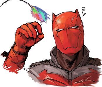 1boy bat_signal batman_(series) batman_symbol black_bodysuit bodysuit dc_comics gloves grey_bodysuit highres jason_todd jonie_dom male_focus mask multicolored_bodysuit muscular muscular_male red_hood_(dc) red_mask superhero_costume taut_bodysuit two-tone_bodysuit