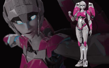 1girl 3d arcee autobot backpack bag blender_(medium) blue_eyes breasts close-up colored_skin highres humanoid_robot kevin_lumoindong mecha mecha_musume medium_breasts metal_skin non-web_source panties pink_panties robot robot_girl solo transformers underwear white_skin