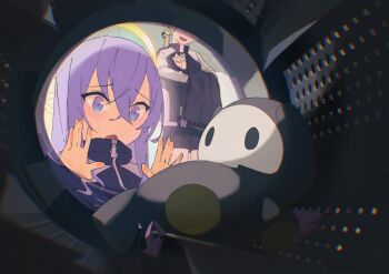 Rule 34 | 2girls, absurdres, azusa (blue archive), hand on window, hifumi (blue archive), highres, laundry, long hair, looking at object, multiple girls, non fable, open mouth, track suit, white hair
