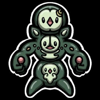 artist_request black_background duosion evolutionary_line gen_5_pokemon highres looking_at_viewer nintendo no_humans non-web_source open_mouth outline pokemon pokemon_(creature) pokemon_focus reuniclus simple_background solosis source_request standing white_outline