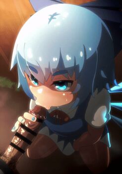 Rule 34 | animated, animated gif, blue hair, censored, cirno, fellatio, oral, penis, spaga, touhou