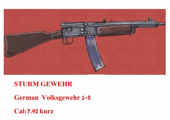 absurdres boku_wa_shougakusei commentary_request german_text gun highres limited_palette no_humans original partial_commentary red_background rifle volkssturmgewehr weapon weapon_focus weapon_name white_background