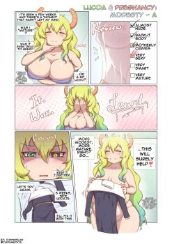 1girl aqua_hair artist_name blonde_hair blush breasts cleavage closed_eyes coffeeslice collarbone comic convenient_censoring gradient_hair heterochromia highres huge_breasts kobayashi-san_chi_no_maidragon long_hair lucoa_(maidragon) multicolored_hair nude nun plump pregnant smile twitter_username very_long_hair