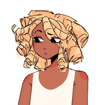 artist_request blonde_hair blush curly_hair flat_chest loli no_nipples original sketch solo source_request tagme tan tanline