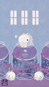 &gt;_&lt; ? black_eyes bow closed_eyes commentary gen_8_pokemon highres jar meme_(sleepsheep) nintendo no_humans pokemon pokemon_(creature) pokemon_focus snom solid_circle_eyes speech_bubble spoken_question_mark symbol-only_commentary