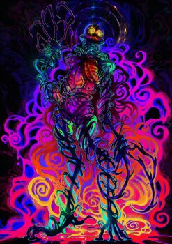 1other @_@ absurdres black_skin blackberreh-art colored_skin design_speculation digitigrade distortion_(tma) full_body highres horror_(theme) long_fingers monster other_focus pointy_ears psychedelic ribs sharp_teeth solo standing teeth the_magnus_archives