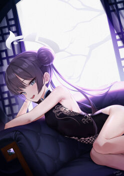 1girl blue_archive china_dress chinese_clothes couch dress hair_bun highres kisaki_(blue_archive) long_hair rara086 twintails