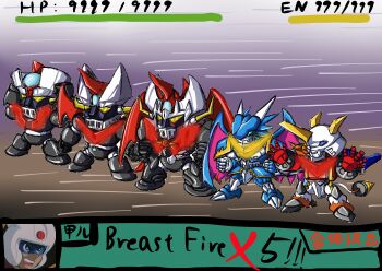 armor digimon digimon_(creature) dragon drill fusion great_mazinger great_mazinger_(robot) highres horns mazinger mazinger_(series) mazinger_z mazinkaiser mazinkaiser_(robot) mecha robot shoutmon_x3 super_robot_wars tail ulforcev-dramon wings