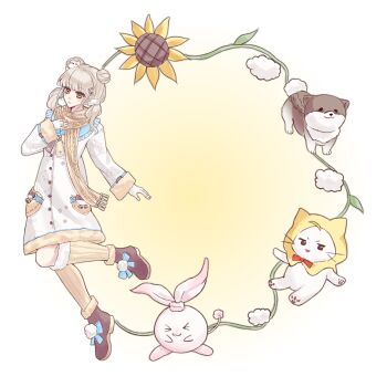 Rule 34 | > <, 1girl, absurdres, ahoge, animal, blonde hair, blue bow, blue sailor collar, blunt bangs, blushbunny (infinity nikki), boots, bow, bowtie, brown boots, brown bow, brown bowtie, brown eyes, buttons, cat, chinese commentary, cloak, closed mouth, clothed animal, coat, collared coat, commentary request, dog, dog hair ornament, double bun, ear covers, eyelashes, fingerless gloves, floof (infinity nikki), flower, footwear bow, frilled sailor collar, frills, fringe trim, full body, fur-trimmed boots, fur-trimmed coat, fur-trimmed sleeves, fur-trimmed socks, fur trim, gloves, guardian floof (infinity nikki), hair bun, hair ornament, hair over shoulder, hair scrunchie, hairclip, hand on own chest, happy, highres, hood, hood up, hooded cloak, infinity nikki, lililio, long hair, long sleeves, looking ahead, looking at viewer, low twintails, momo (nikki), nikki (series), open mouth, parallel hairclips, pawpads, plant, pocket, pom pom (clothes), rabbit, red bow, red bowtie, sailor collar, scarf, scrunchie, shiba inu, smile, socks, striped clothes, striped socks, sunflower, traditional bowtie, twintails, two-tone background, vertical-striped clothes, vertical-striped socks, vines, wavy hair, whiskers, white background, white cat, white coat, white gloves, white scrunchie, winter clothes, winter coat, yellow background, yellow cloak, yellow flower, yellow scarf, yellow socks