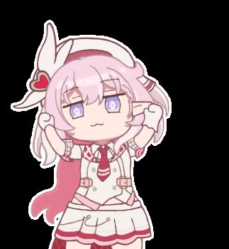 1girl :3 animated animated_gif closed_mouth diamond-shaped_pupils diamond_(shape) dress elysia_(hi_love_elf)_(honkai_impact) elysia_(honkai_impact) gloves hair_ornament hands_up hat honkai_(series) honkai_impact_3rd lonely_lonely_dance long_hair looking_at_viewer looping_animation necktie pink_hair purple_eyes red_necktie simple_background solo symbol-shaped_pupils transparent_background white_dress white_gloves white_hat xingmengxiya_stareamsia