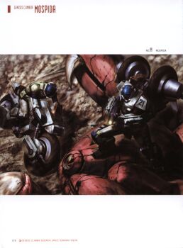 1980s_(style) 2boys absurdres alien annotated armor battle blood cannon claws corpse english_text engrish_text gun highres igaa inbit kikou_souseiki_mospeada male_focus mecha monster morishita_naochika mospeada mospeada_(mecha) motor_vehicle motorcycle multiple_boys official_art oldschool painting_(medium) power_armor power_suit production_art promotional_art rand ranguage ray_(mospeada) realistic retro_artstyle ride_armor rifle robot scan science_fiction stick_bernard title traditional_media weapon