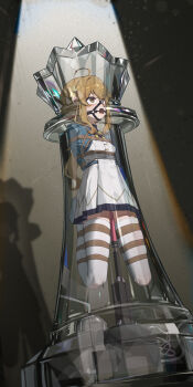 absurdres ahoge arms_behind_back bdsm bondage bound breasts brown_eyes brown_hair dildo dress frogtie gag gag_harness gagged highres long_hair monica_everett object_insertion restrained ring_gag sex_machine sex_toy shibari shibari_over_clothes silent_witch skindentation small_breasts thighhighs vaginal vaginal_object_insertion white_thighhighs xiongmao zettai_ryouiki