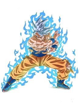 1boy aura blue_boots blue_sash boots dragon_ball dragon_ball_super fighting_stance full_body grey_hair highres male_focus medium_hair orange_pants pants sash simple_background solo son_goku spiked_hair topless_male ultra_instinct white_background yuyu09010316