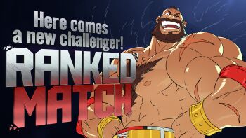 1boy abs absurdres bara beard chest_tuft english_text eric_huang facial_hair full_beard highres huge_pectorals looking_at_viewer male_focus mature_male mohawk multiple_scars muscular muscular_arms muscular_male navel nipples one_eye_closed scar short_hair solo standing street_fighter street_fighter_6_new_challenger_art_contest strongman_waist thick_beard thick_chest_hair thick_eyebrows topless_male upper_body zangief