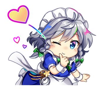 Rule 34 | 1girl, apron, blue dress, blue eyes, bow, bowtie, braid, chibi, chibi only, closed mouth, dress, green bow, green bowtie, grey hair, hair bow, heart, izayoi sakuya, long hair, looking at viewer, lowres, maid, maid headdress, official art, one eye closed, pocket watch, puffy short sleeves, puffy sleeves, rotte (1109), second-party source, short sleeves, smile, solo, sticker (medium), touhou, touhou lostword, transparent background, twin braids, waist apron, watch, white apron, wrist cuffs