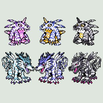 Rule 34 | claws, digimon, digimon (creature), gabumon, gabumon (black), garurumon, garurumon (black), gururumon, horns, psychemon, sharp teeth, tail, teeth