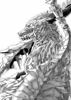 1boy 913kousatu absurdres armor breastplate commentary_request dark_souls_(series) dark_souls_ii dragon_boy from_side full_armor greyscale highres holding holding_sword holding_weapon knight male_focus monochrome profile sharp_teeth simple_background solo sword teeth transcendent_edde upper_body weapon