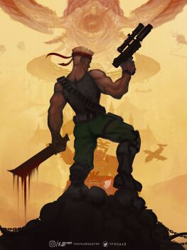 3boys adeptus_astartes aircraft airplane alien ammunition_belt arm_cannon armor artist_name axe bare_arms battle_axe blonde_hair blood blood_angels blood_drip bloody_weapon bolter boots breastplate buzz_cut camouflage camouflage_pants cannon catachan_jungle_fighter chain chain_axe chaos_(warhammer) chaos_space_marine clawed_gauntlets claws collegia_titanica combat_boots commentary day deviantart_logo deviantart_username dreadnought_(warhammer_40k) dust dust_cloud eldritch_abomination english_commentary exhaust exhaust_pipe eyes_of_horus_(warhammer_40k) fake_horns fighter_jet flattop from_behind full_armor gauntlets glowing glowing_eyes gun headband helmet highres holding holding_axe holding_weapon horned_helmet horns imperium_of_man instagram_logo instagram_username lasgun looking_ahead looking_at_viewer machete mecha military military_vehicle monster multiple_boys muscular necron outdoors pants pauldrons power_armor red_eyes red_headband robot science_fiction scope sharp_teeth ship short_hair shoulder_armor shoulder_cannon sign_of_khorne sleeveless sly_marbo solo spacecraft spiked_armor spikes stab standing tank_top teeth terminator_armor thefearmaster tongue twitter_logo twitter_username tyranid very_short_hair violence warhammer_40k watercraft weapon