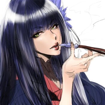 Rule 34 | 10s, artist request, black hair, final fantasy, final fantasy xiv, lips, long hair, mole, smoking pipe, tagme, yellow eyes, yotsuyu goe brutus