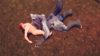 1boy 1girl 3d absurdres animal_ears breeders_of_the_nephelym claws completely_nude fellatio furry furry_female furry_with_non-furry hetero highres interspecies nude oral penis red_hair screencap tail video_game wolf_girl