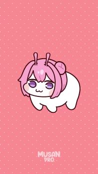 1girl 3girls animated antennae artist_name chibi dancing doro_(nikke) dorothy_(nikke) full_body multiple_girls musan_pro pink_hair polka_dot polka_dot_background smile sunglasses tagme video