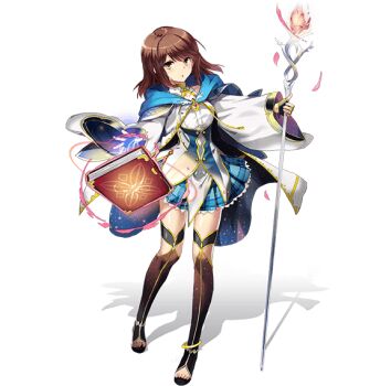 1girl artist_request black_gloves blue_cape blue_skirt book bow brown_eyes brown_hair brown_thighhighs cape coat day fingerless_gloves floating_book floating_object girlfriend_(kari) gloves jewelry magic_book medium_hair necklace official_art plaid_clothes plaid_skirt shiina_kokomi skirt spellcaster_type staff standing tenkuu_no_crystalia thighhighs toes transparent_background white_coat