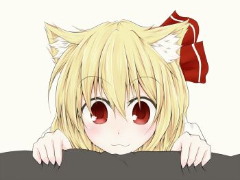 1girl :3 animal_ears animated animated_gif blonde_hair blush cat_ears cat_girl ebi_senbei embodiment_of_scarlet_devil female_focus hair_ribbon kemonomimi_mode portrait red_eyes ribbon rumia solo touhou